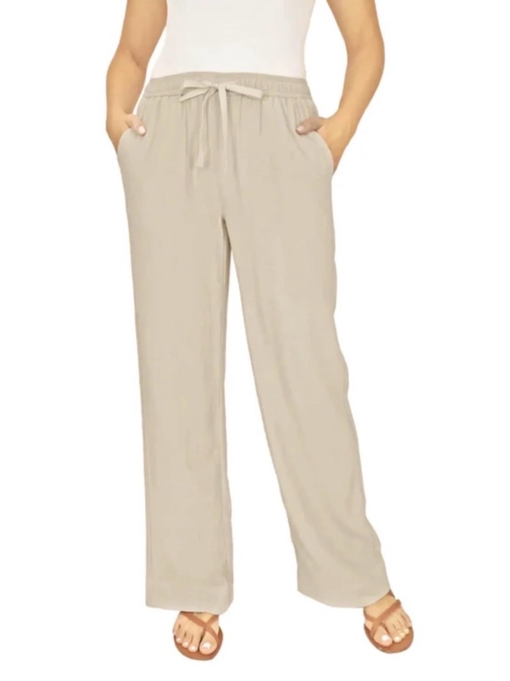 Briggs New York Neutral Beige Drawstring Wide-Leg Pants